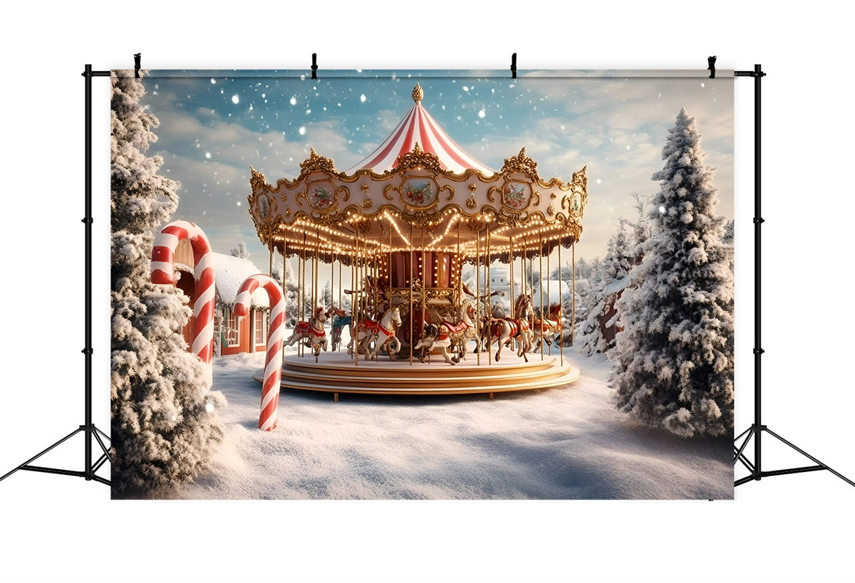 Carnival Backdrop Winter Carousel Snow Christmas Backdrop UK GQ5-114