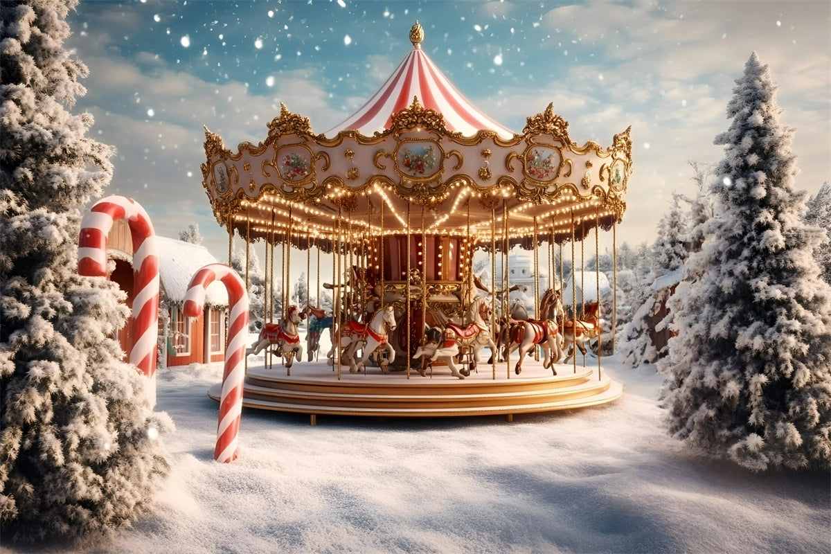 Carnival Backdrop Winter Carousel Snow Christmas Backdrop UK GQ5-114