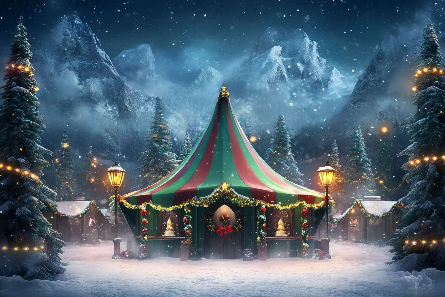 Carnival Tent Backdrop Winter Magic Tent Wreath Backdrop UK GQ5-116