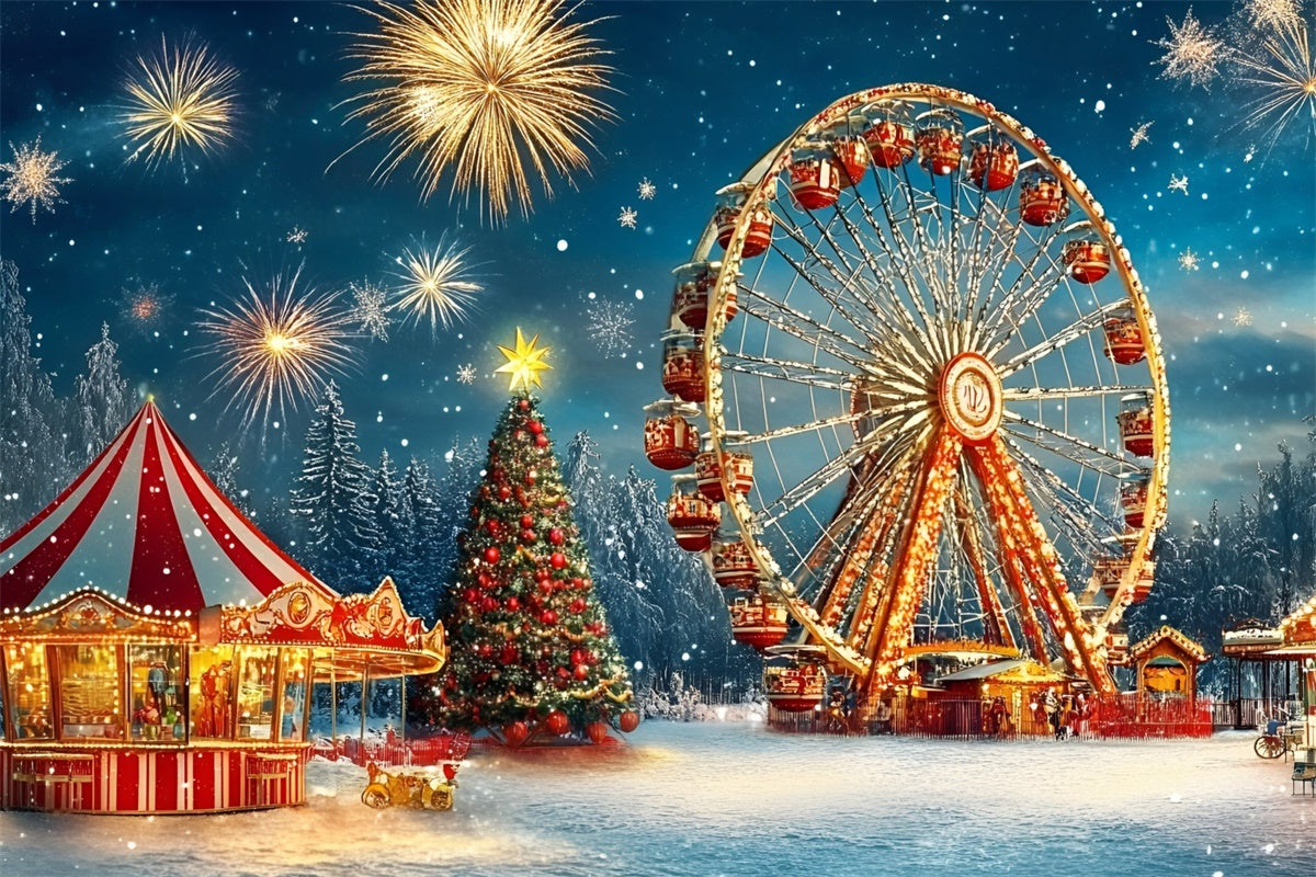 Carnival Backdrops Christmas Ferris Wheel Fireworks Backdrop UK GQ5-118