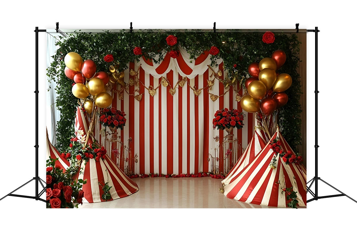 Circus Theme Backdrop Balloon Roses Striped Tent Backdrop UK GQ5-130