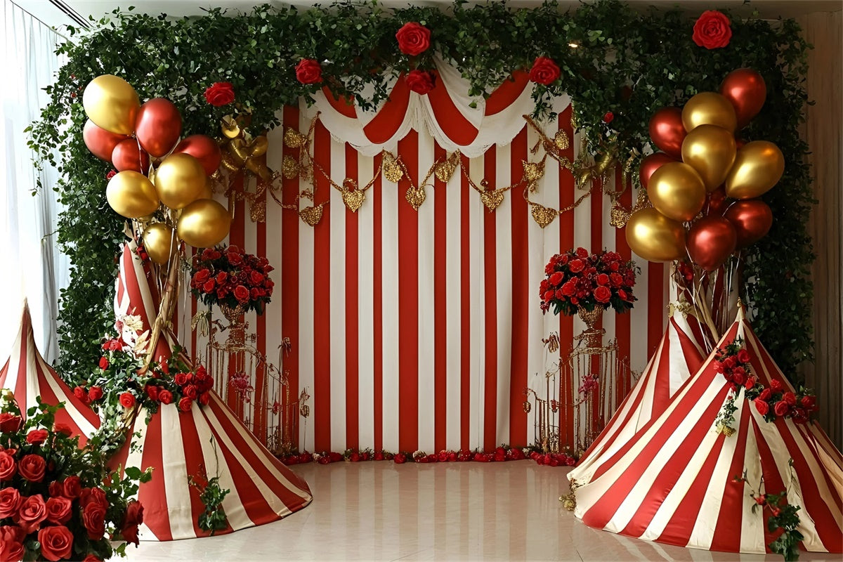 Circus Theme Backdrop Balloon Roses Striped Tent Backdrop UK GQ5-130