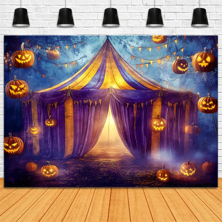 Halloween Circus Backdrop Purple Tent Pumpkins Backdrop UK GQ5-137