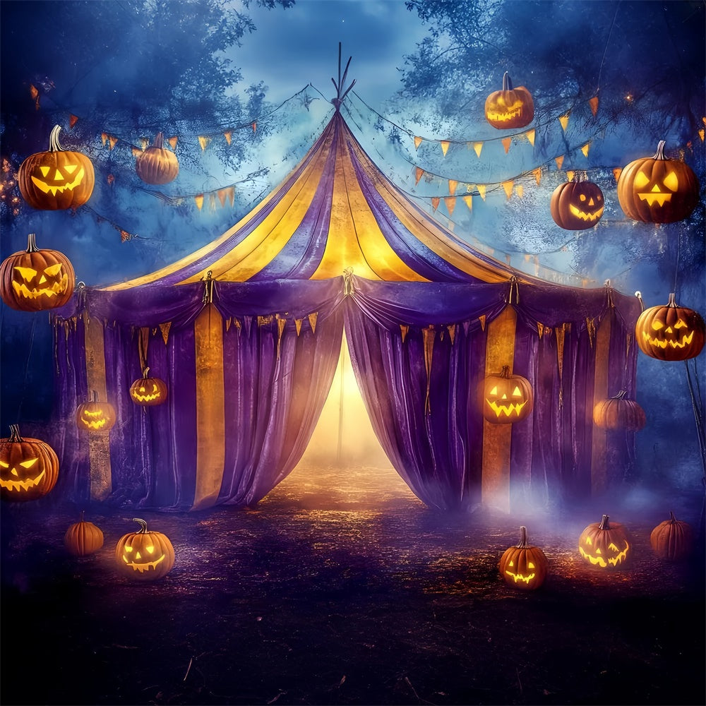 Halloween Circus Backdrop Purple Tent Pumpkins Backdrop UK GQ5-137