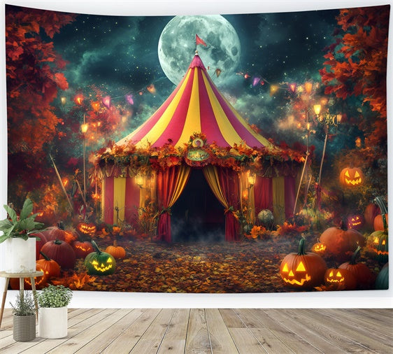 Halloween Circus Backdrop Moonlit Pumpkin Tent Backdrop UK GQ5-138