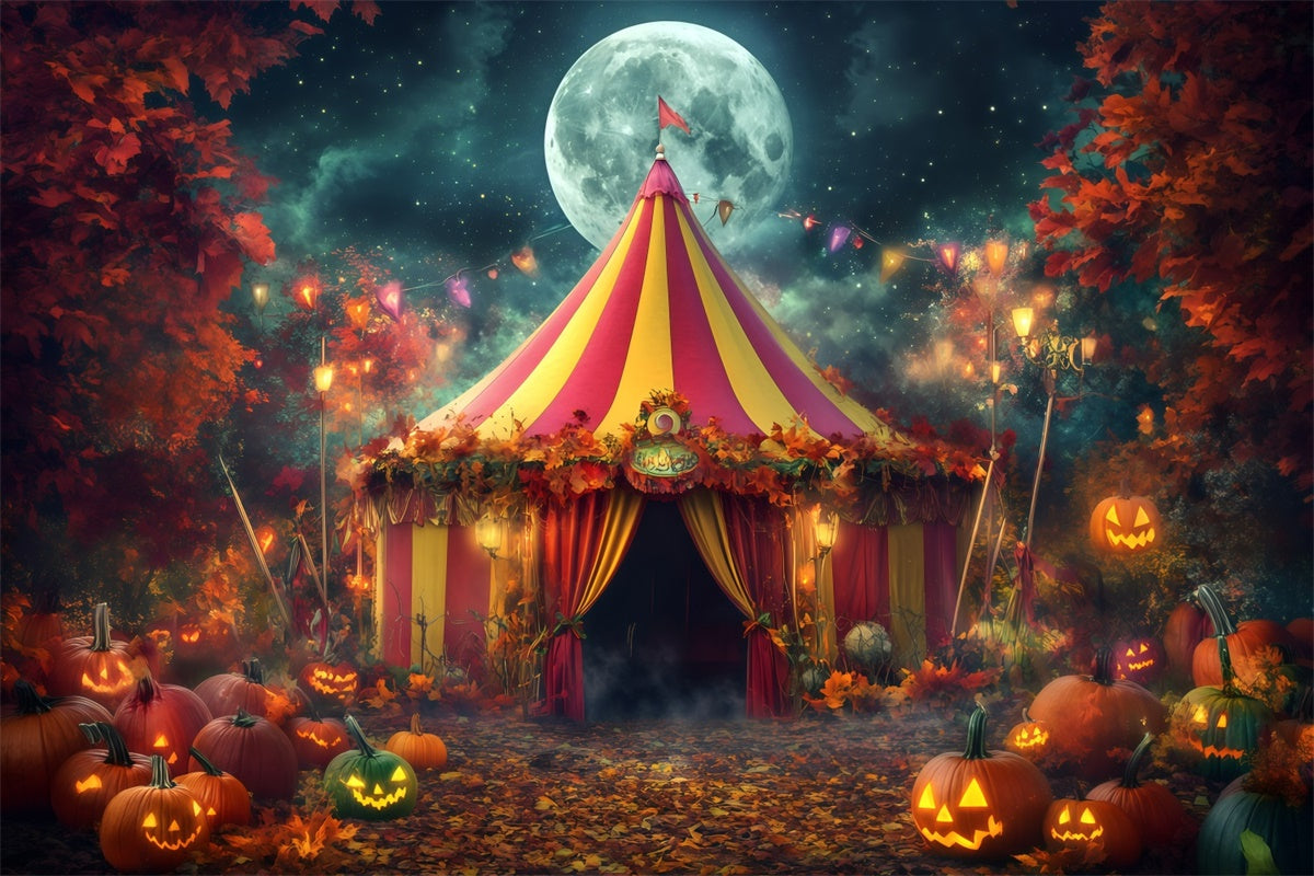 Halloween Circus Backdrop Moonlit Pumpkin Tent Backdrop UK GQ5-138