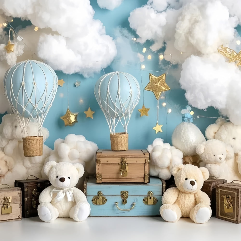 Newborn Photoshoot Backdrop Cloudy Balloon Bears Backdrop UK GQ5-141