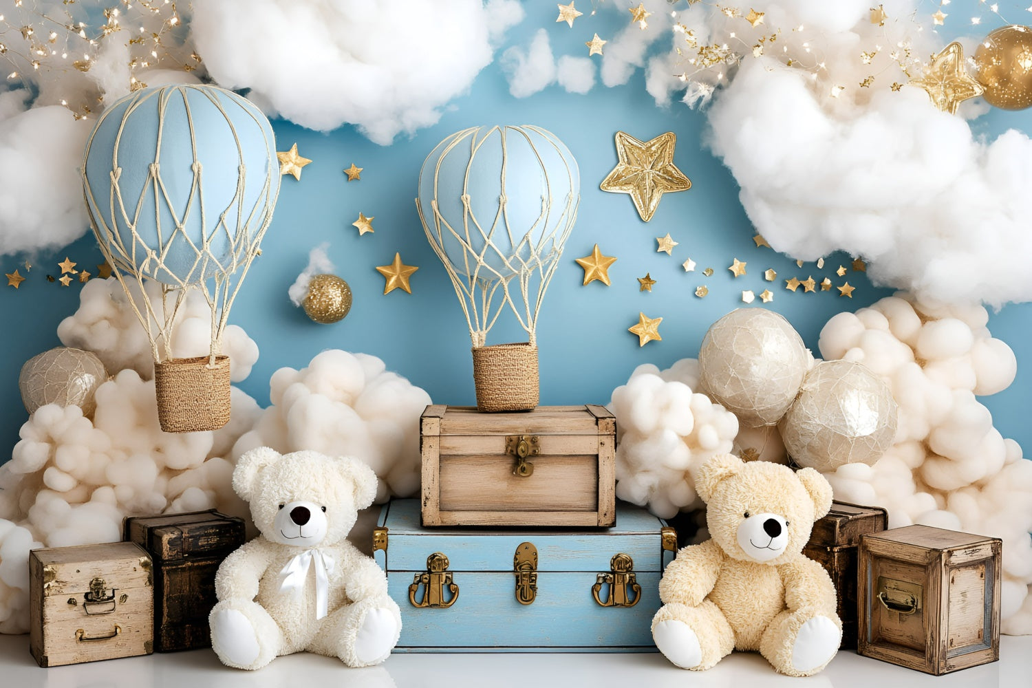 Newborn Photoshoot Backdrop Cloudy Balloon Bears Backdrop UK GQ5-141