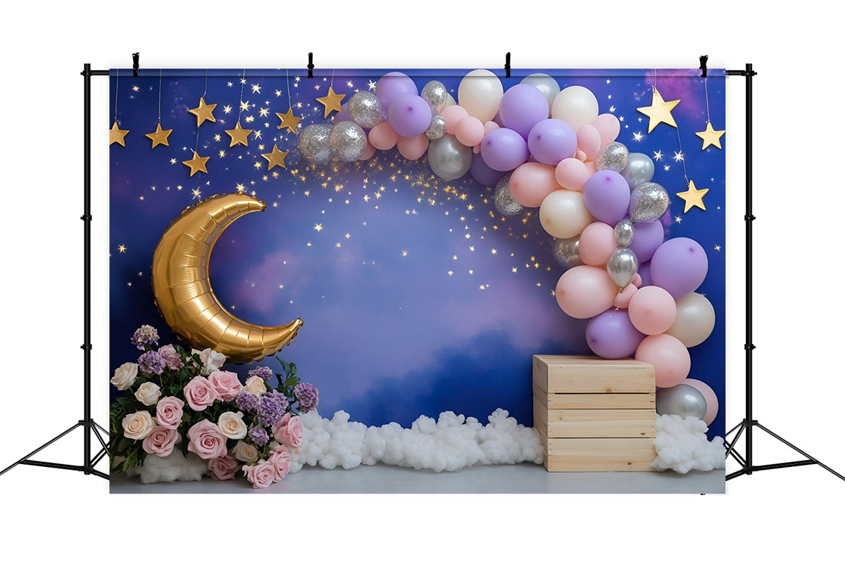Moon and Stars Backdrop Moonlit Balloon Dreams Kids Backdrop UK GQ5-158