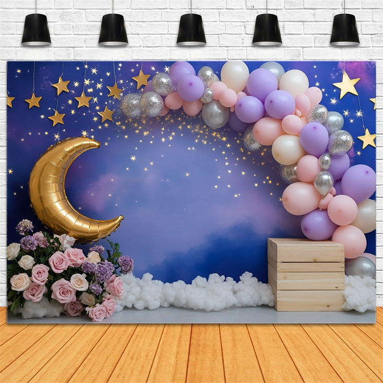 Moon and Stars Backdrop Moonlit Balloon Dreams Kids Backdrop UK GQ5-158