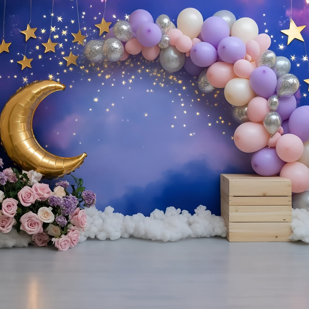 Moon and Stars Backdrop Moonlit Balloon Dreams Kids Backdrop UK GQ5-158