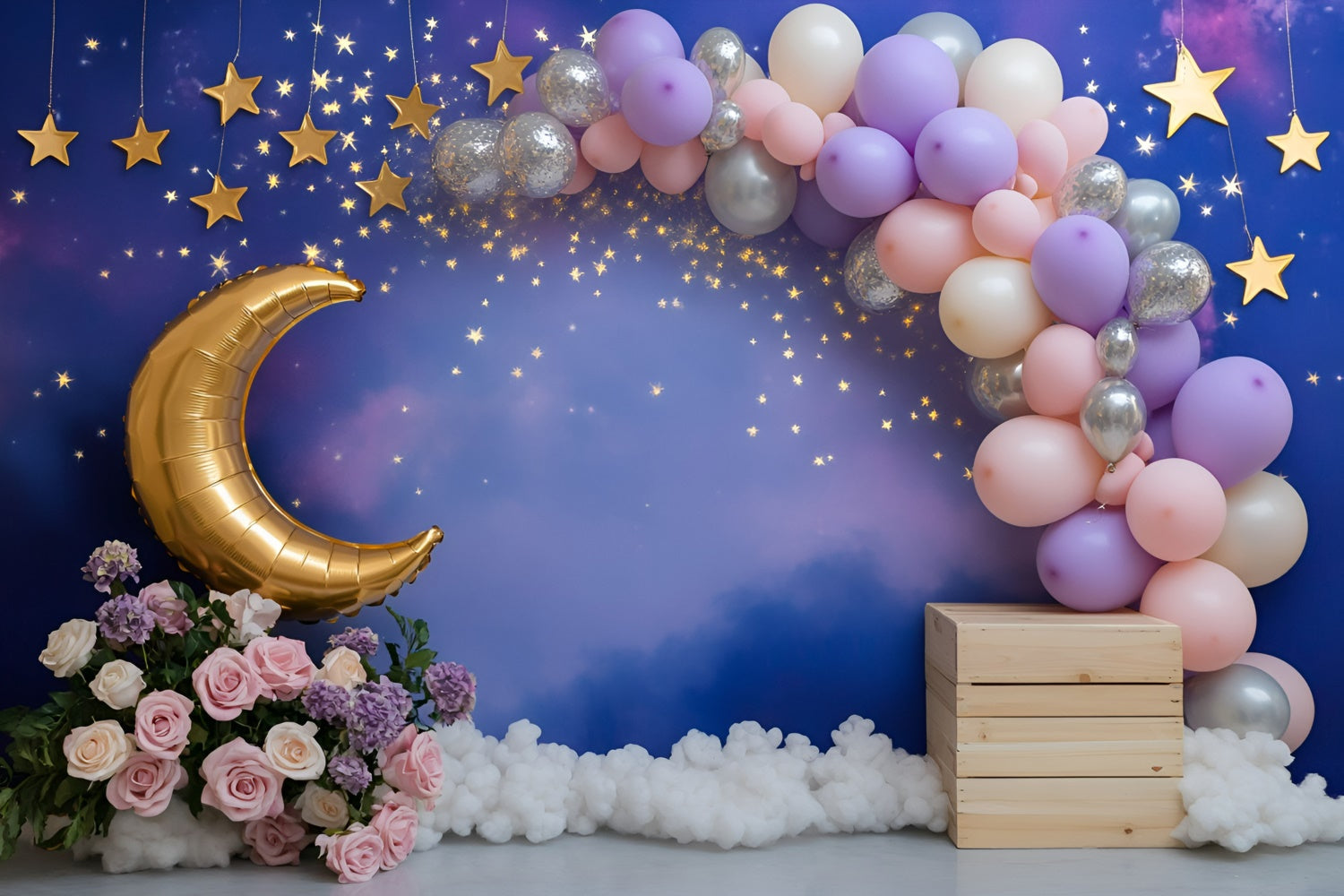 Moon and Stars Backdrop Moonlit Balloon Dreams Kids Backdrop UK GQ5-158