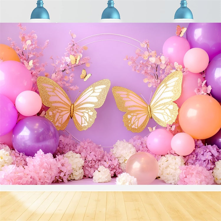 Butterfly Backdrops Gold Butterfly Balloon Newborn Backdrops UK GQ5-186