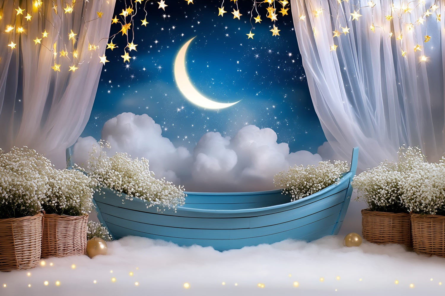 Moon and Stars Backdrop Flower Starry Sky Kids Backdrop UK GQ5-196