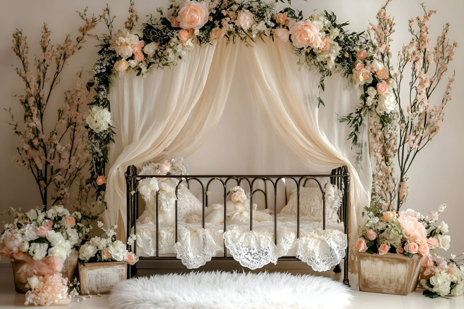 Newborn Photo Backdrop Vintage Floral Crib Dreams Backdrop UK GQ5-207