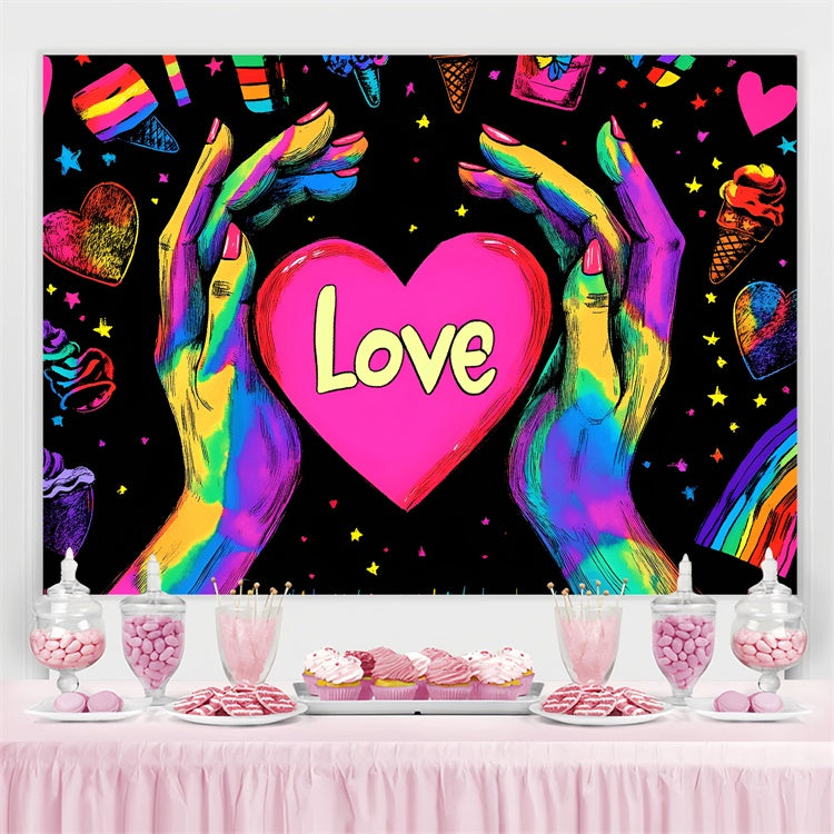 Pride Photo Backdrop Neon Love Rainbow Hands Backdrop UK GQ5-212