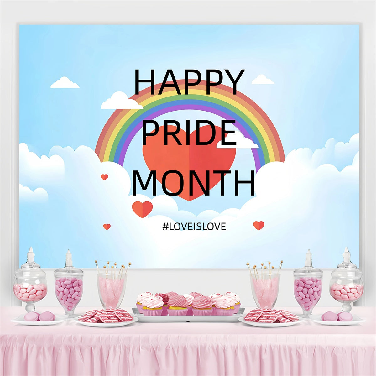 Pride Month Backdrop Rainbow Heart Sky Backdrop UK GQ5-216