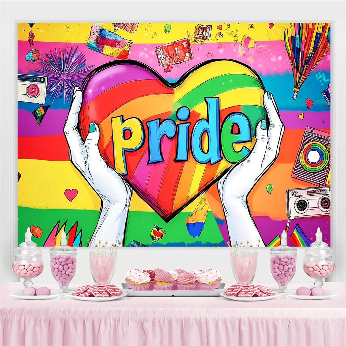 Pride Month Backdrop Street Style Heart Backdrop UK GQ5-220