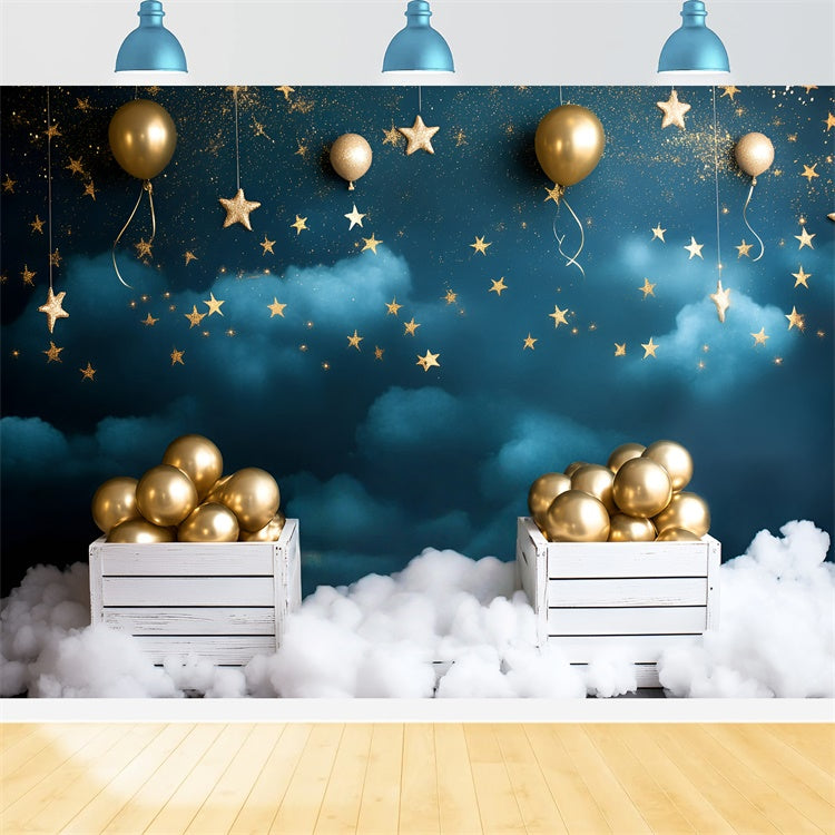 Starry Backdrop Cloudy Sky Gold Balloon Backdrop UK GQ5-56