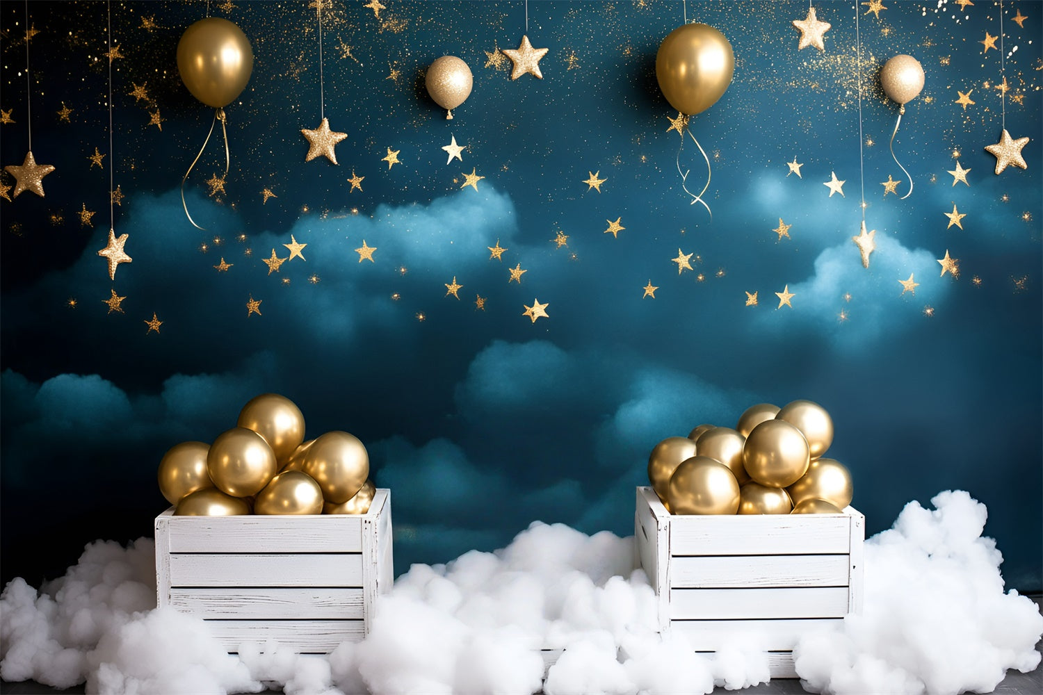 Starry Backdrop Cloudy Sky Gold Balloon Backdrop UK GQ5-56