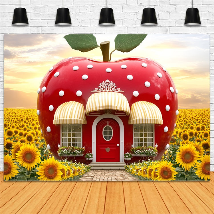 Autumn Photo Backdrop Apple House Sunflower Backdrop UK GQ5-73