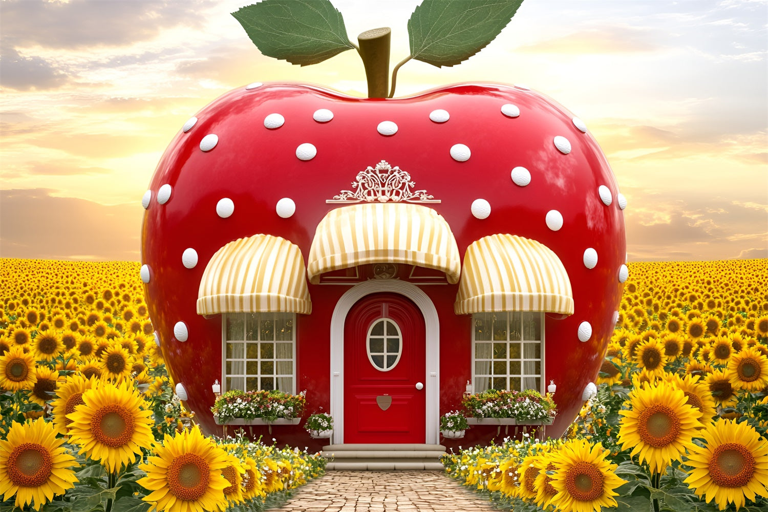 Autumn Photo Backdrop Apple House Sunflower Backdrop UK GQ5-73