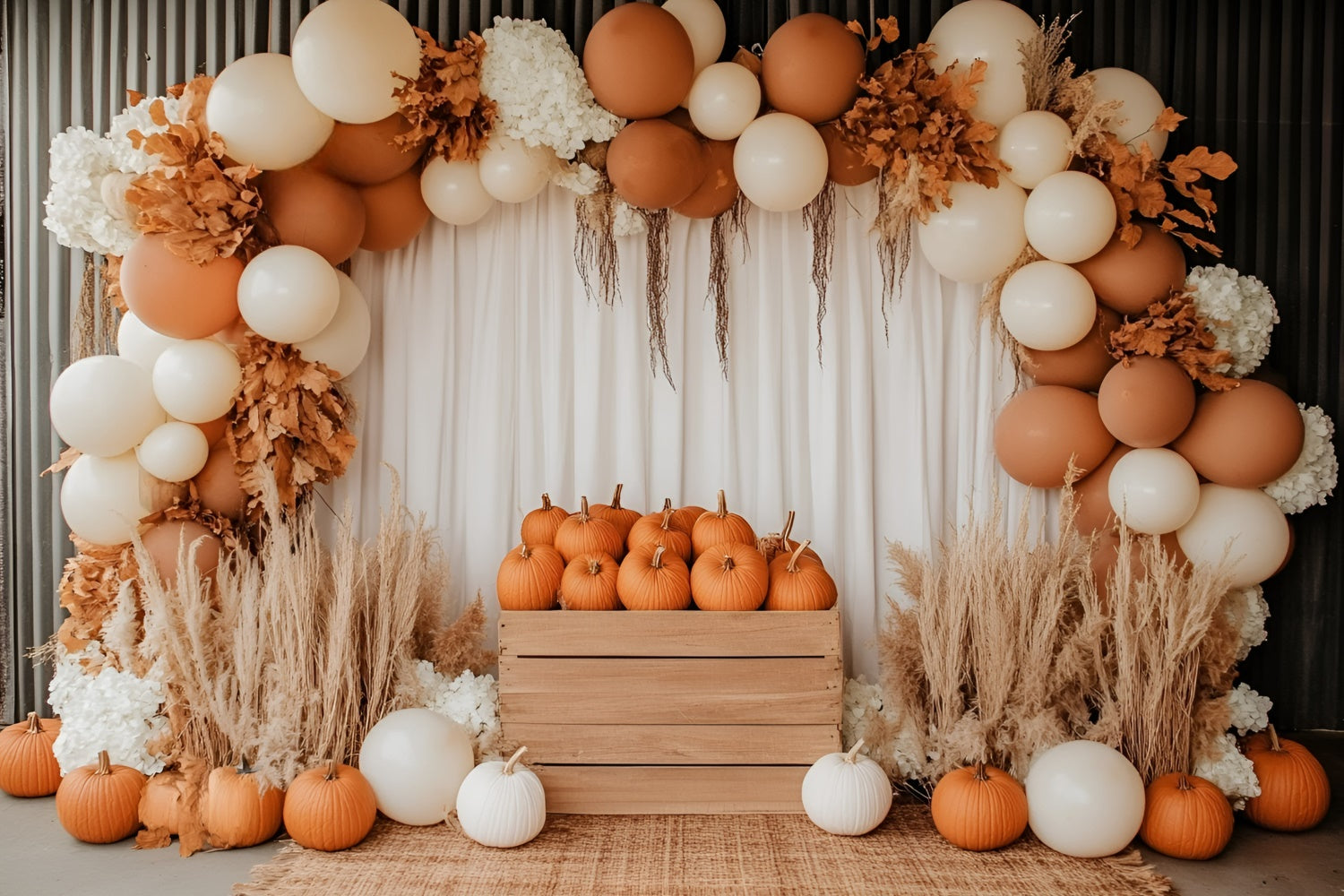 Fall Photo Backdrop Pumpkin Crate Balloon Arch Backdrop UK GQ5-74