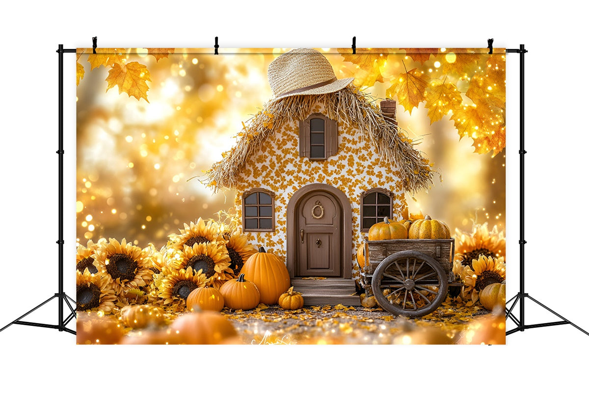 Fall Backdrops Sunflower Cottage Pumpkin Cart Backdrop UK GQ5-77