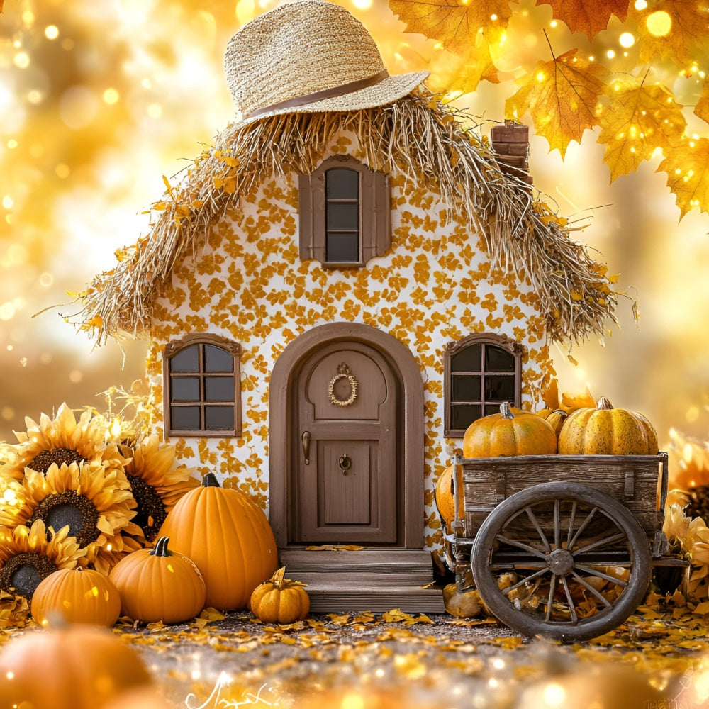 Fall Backdrops Sunflower Cottage Pumpkin Cart Backdrop UK GQ5-77