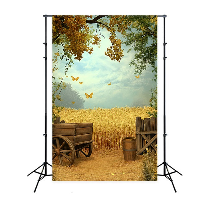 Autumn Backdrop Golden Wheat Field Butterflies Backdrop UK GQ5-86