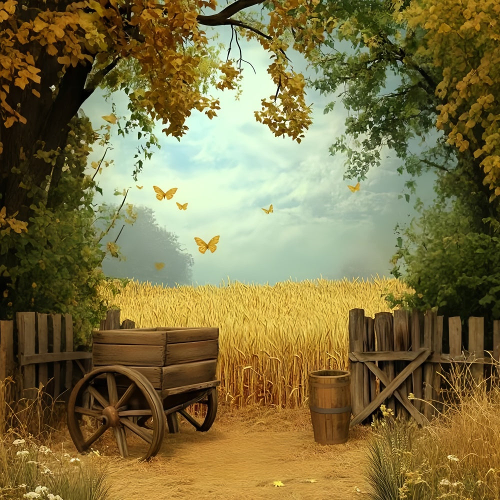 Autumn Backdrop Golden Wheat Field Butterflies Backdrop UK GQ5-86
