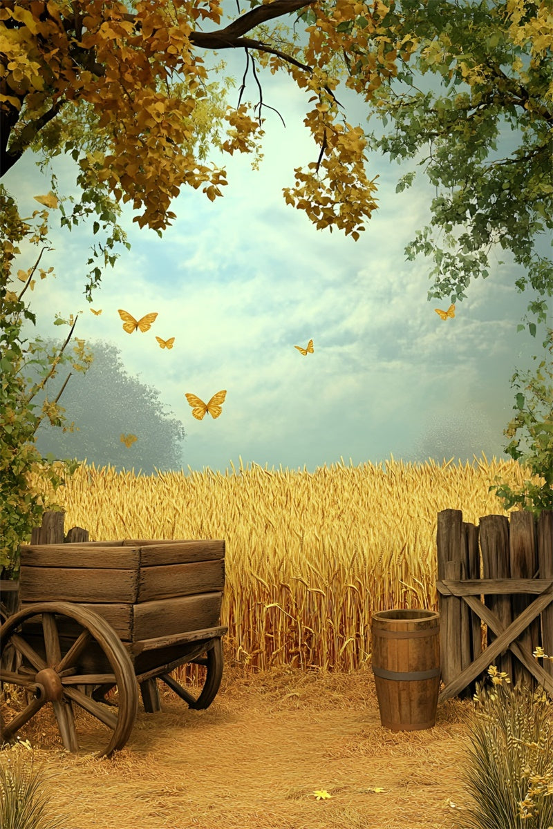 Autumn Backdrop Golden Wheat Field Butterflies Backdrop UK GQ5-86