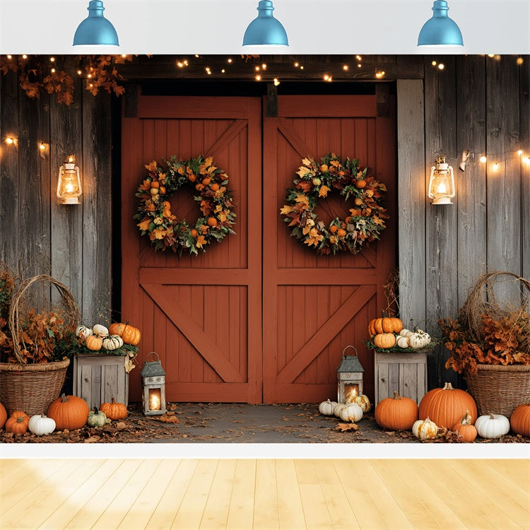Fall Photoshoot Backdrop Barn Door Wreath Pumpkin Backdrop UK GQ5-94