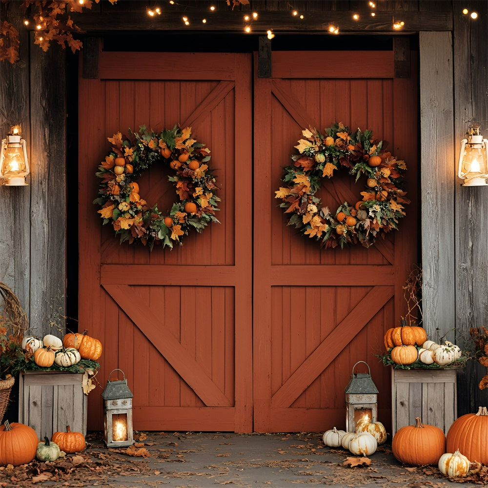 Fall Photoshoot Backdrop Barn Door Wreath Pumpkin Backdrop UK GQ5-94