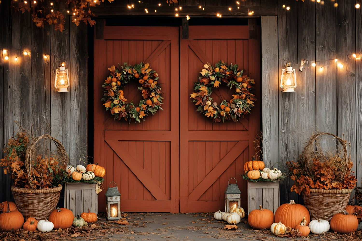 Fall Photoshoot Backdrop Barn Door Wreath Pumpkin Backdrop UK GQ5-94