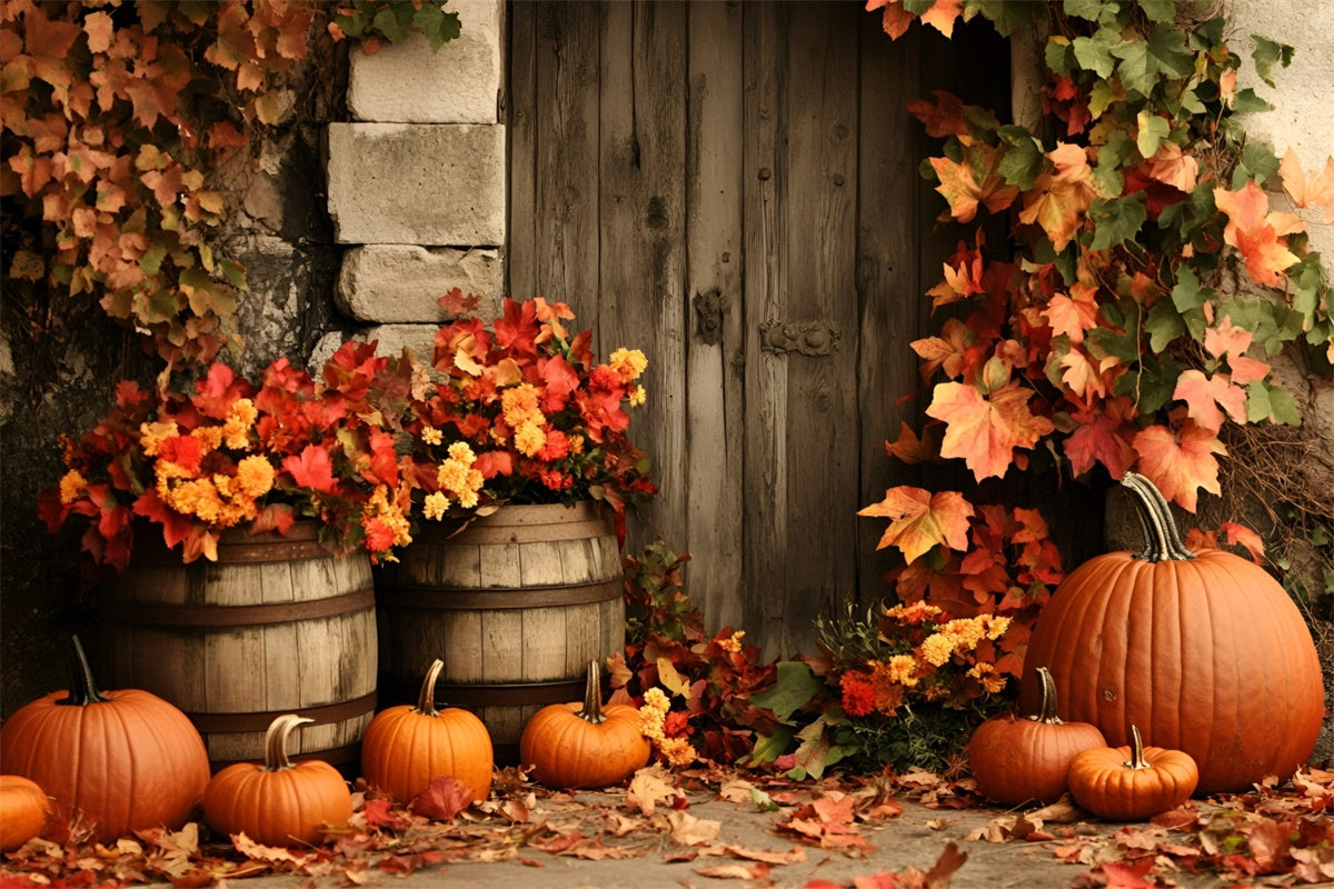 Autumn Leaves Backdrop Wooden Door Autumn Floral Backdrop UK GQ5-98