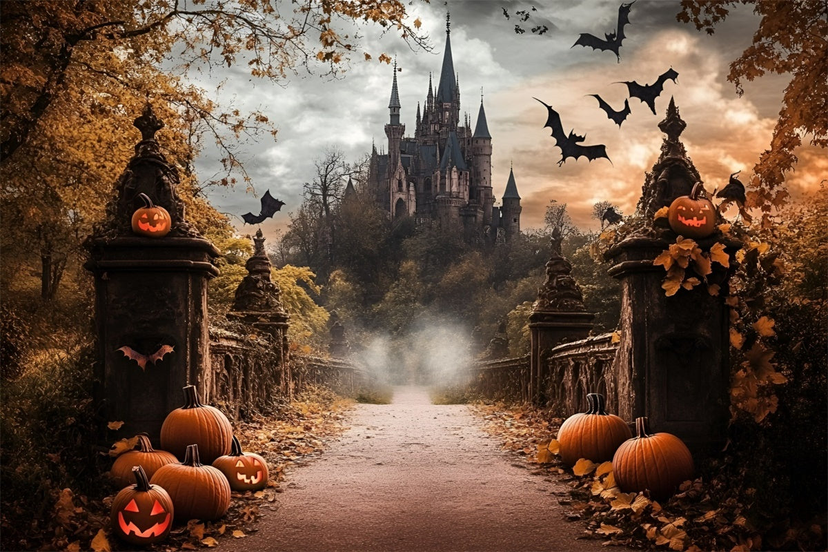 Autumn Backdrops Haunted Castle Halloween Backdrop UK GQ57-103