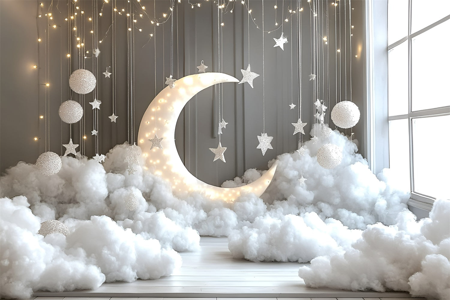 Cloud Backdrops Hanging Stars Moon Setup Backdrop UK GQ57-125