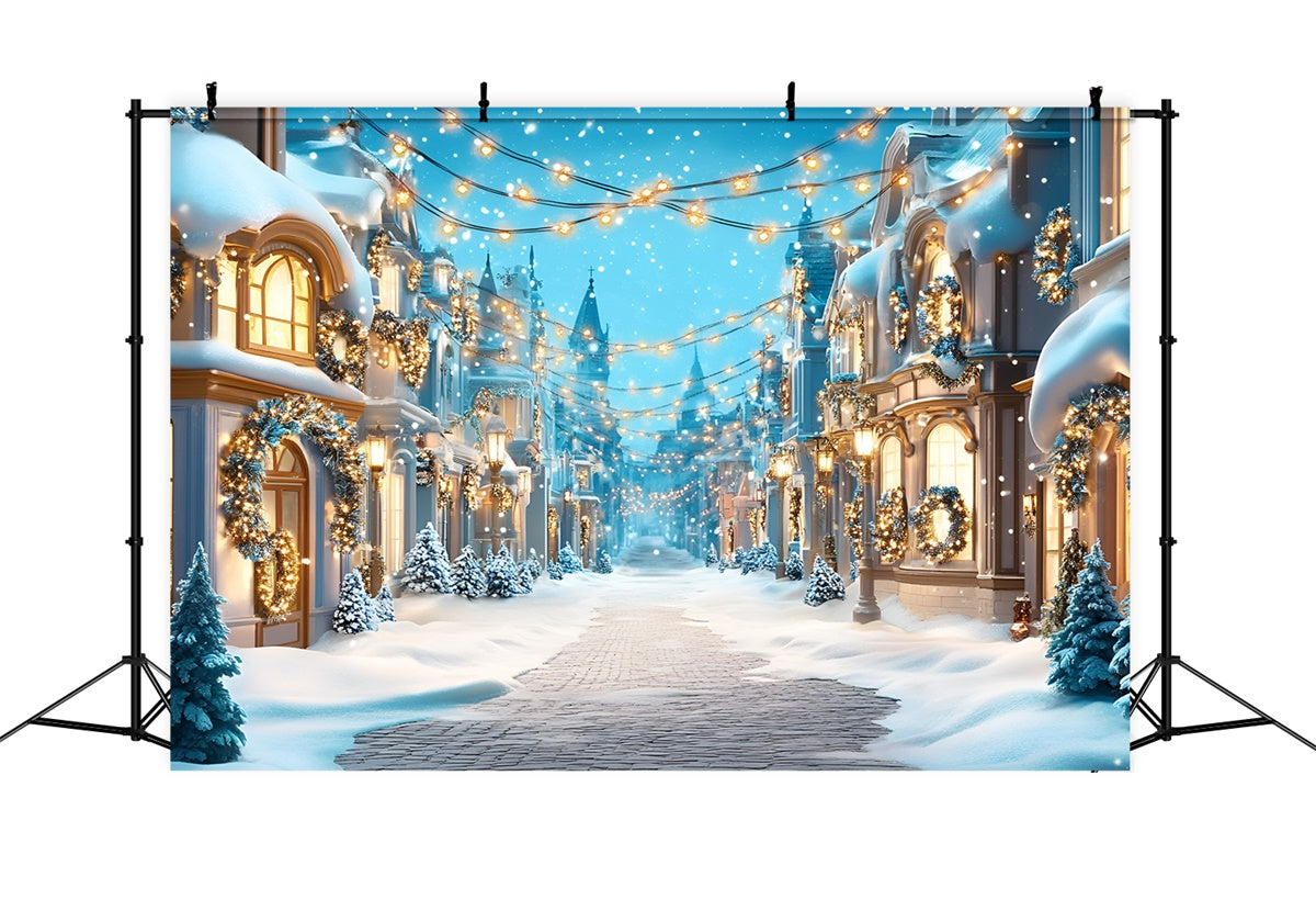 Winter Scene Backdrop Snowy Festive Street Backdrop UK GQ57-140