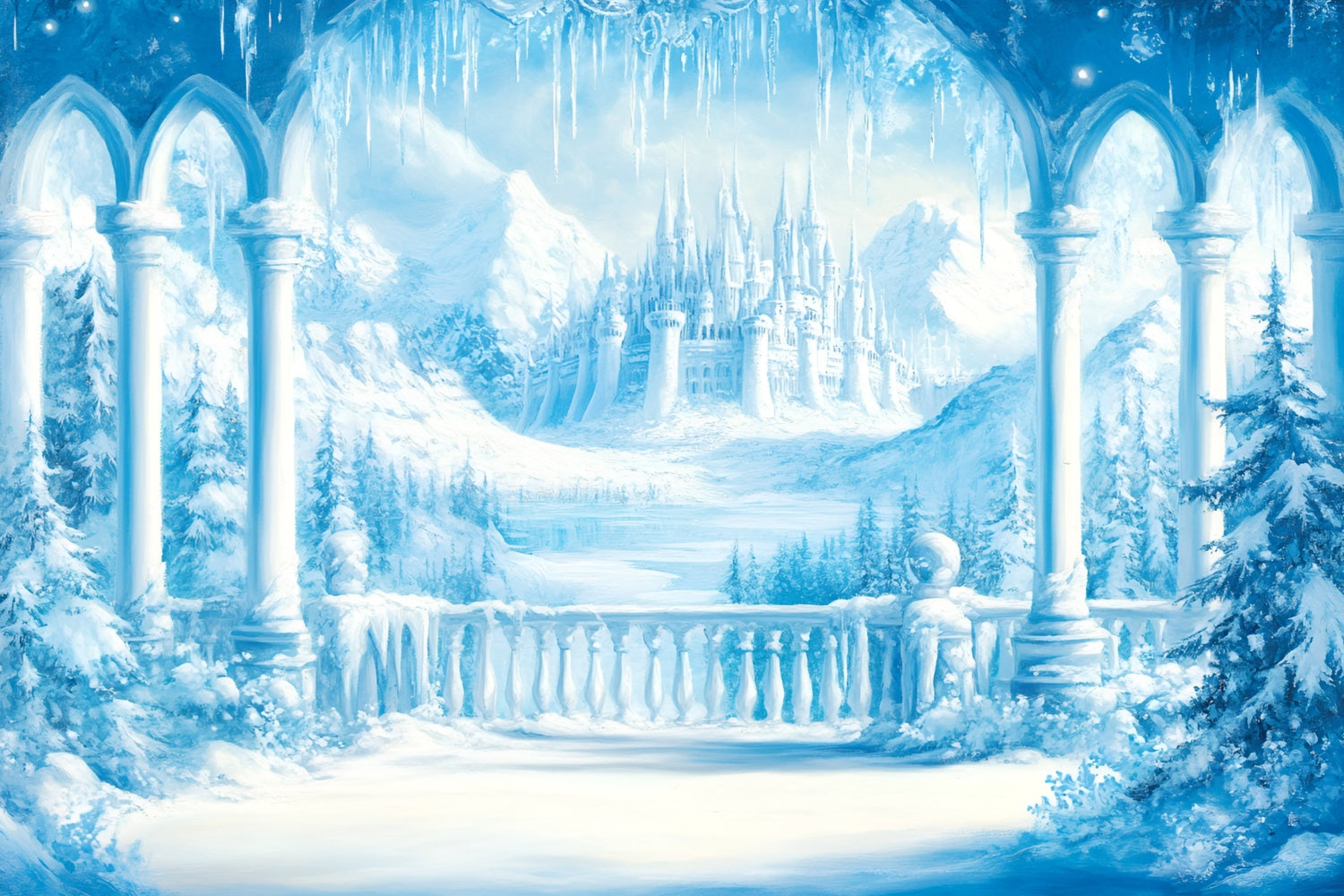 Frozen Castle Backdrop Snow Palace Winter Backdrops UK GQ57-147