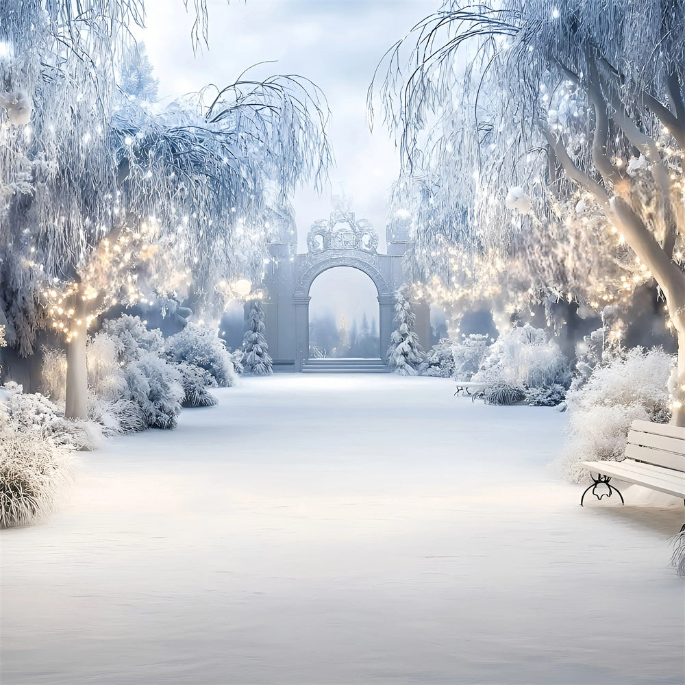 Snowy Backdrop Enchanted Winter Garden Backdrop UK GQ57-162