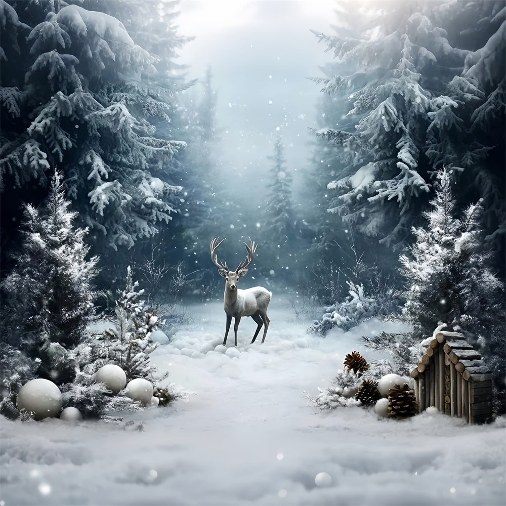 Winter Backdrop Photography Snowy Pine Stag Backdrop UK GQ57-164