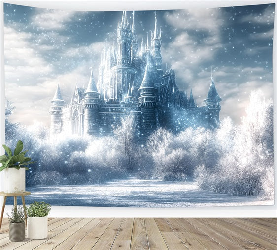Winter Castle Backdrop Twilight Snow Kingdom Backdrop UK GQ57-167
