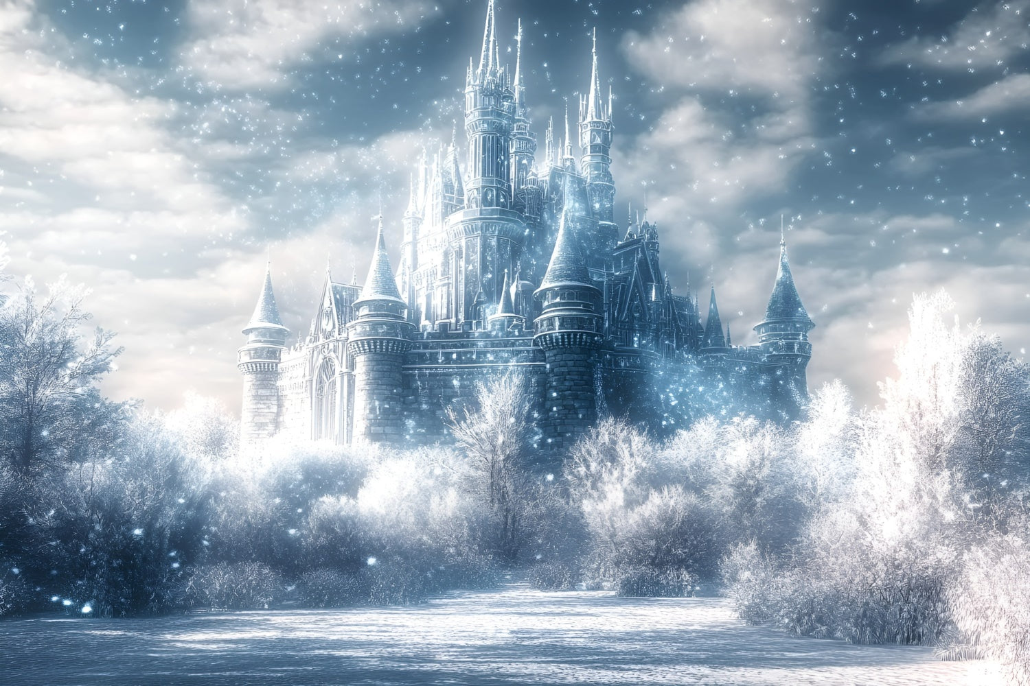 Winter Castle Backdrop Twilight Snow Kingdom Backdrop UK GQ57-167