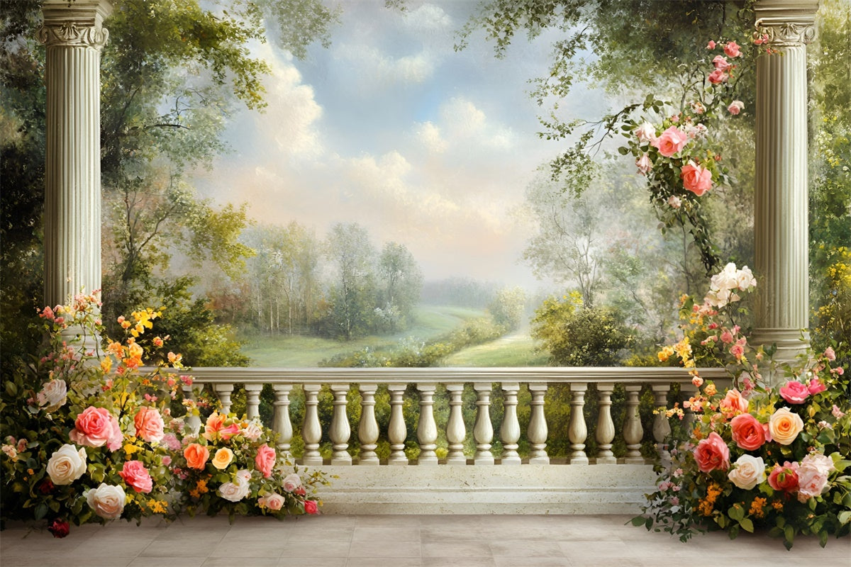 Fine Art Photography Backdrops Floral Balcony Backdrop UK GQ57-193