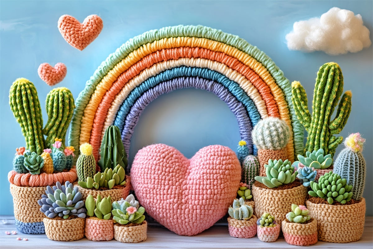 Bohemian Photo Backdrop Rainbow Cactus Arch Backdrop UK GQ57-211