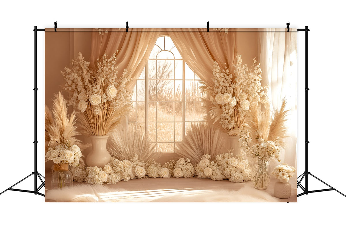 Boho Backdrops Cream Pampas Window Glow Backdrop UK GQ57-213