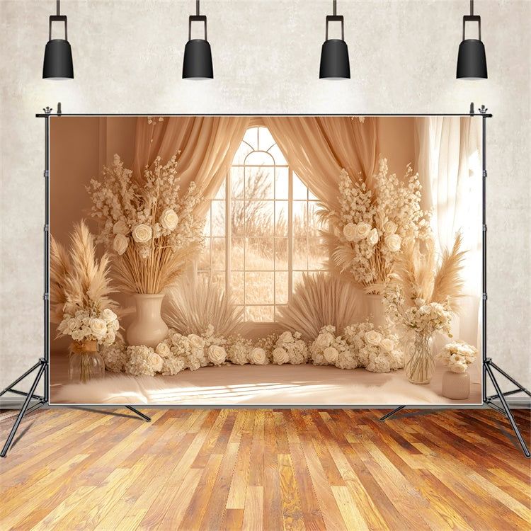 Boho Backdrops Cream Pampas Window Glow Backdrop UK GQ57-213