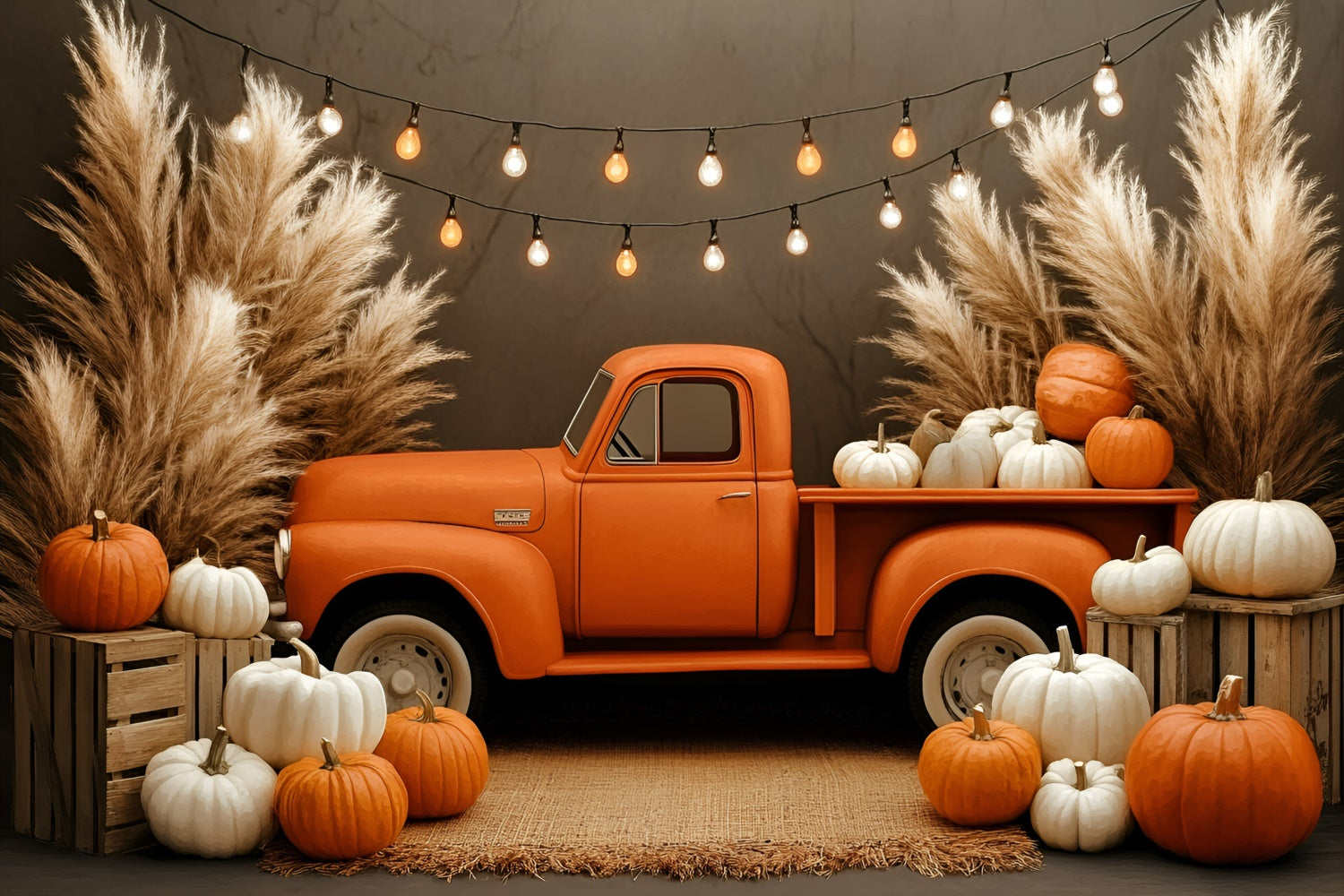 Boho Backdrop Photography Pumpkin Truck Glow Backdrop UK GQ57-220