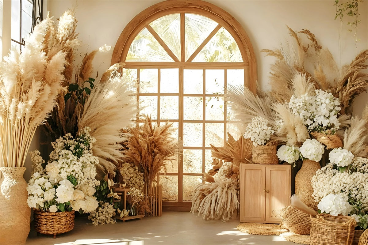 Boho Photo Backdrop Cottage Pampas Window Backdrop UK GQ57-222